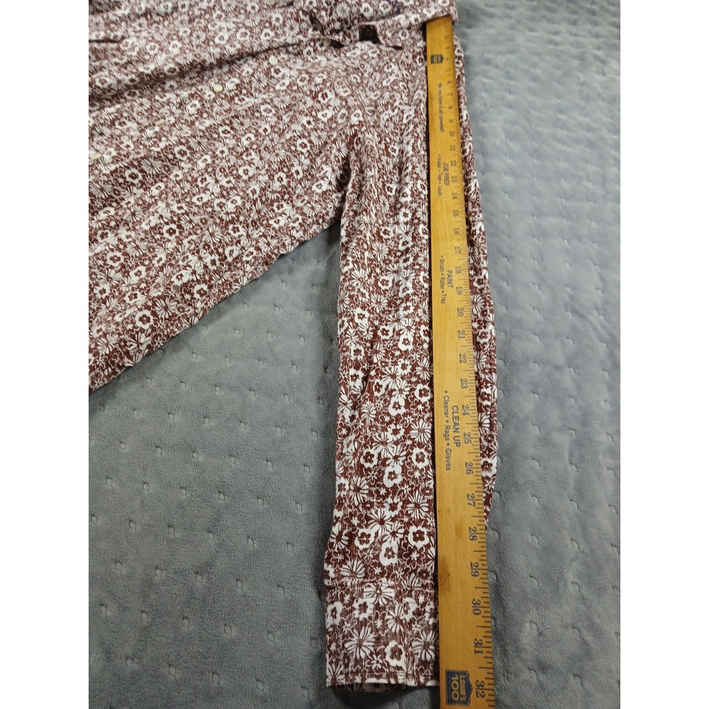 Tasso Elba Mens XL Brown White Floral Linen Long Sleeve Button Up Shirt - Picture 5 of 6